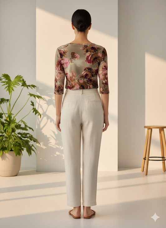 Conquista Τοπ Με Στρογγυλή Λαιμόκοψη Casual Floral Βισκόζη Ανθρακί C121-193-51