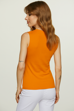 Load image into Gallery viewer, Orange Sleeveless V-Neck Fitted Top – Soft Viscose-Blend Fabric