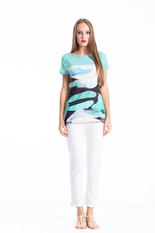 Women’s Viscose-Elastane Jersey Top with Abstract Print