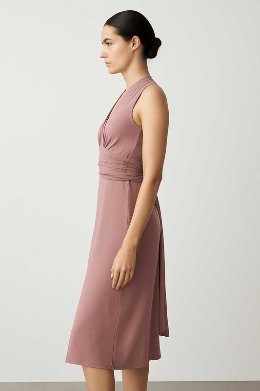 Φόρεμα Old Rose με V-Neck και αμάνικο ντεκολτέ – Μαλακό ζέρσεϊ από βισκόζη