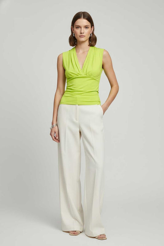 Sleeveless V-Neck Draped Jersey Top – Lime Green