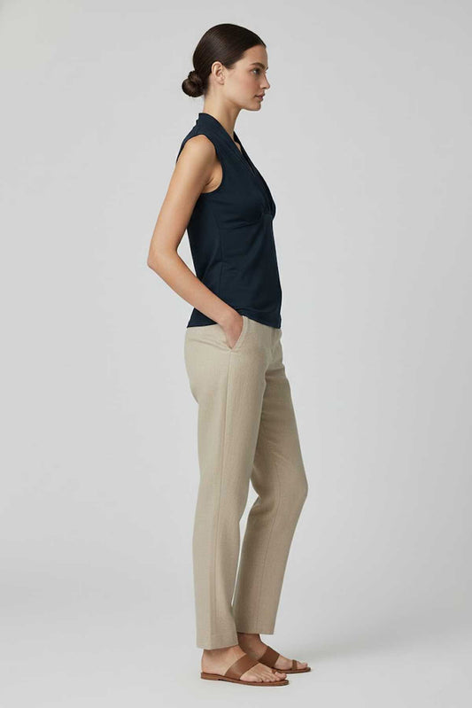 Sleeveless Draped V-Neck Jersey Top – Deep Navy