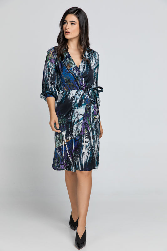 Print Blue Wrap Dress