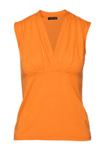 Load image into Gallery viewer, Orange Sleeveless V-Neck Fitted Top – Soft Viscose-Blend Fabric