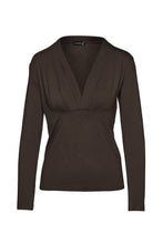 Load image into Gallery viewer, Deep V-Neck Long Sleeve Jersey Top in Chocolate Brown
