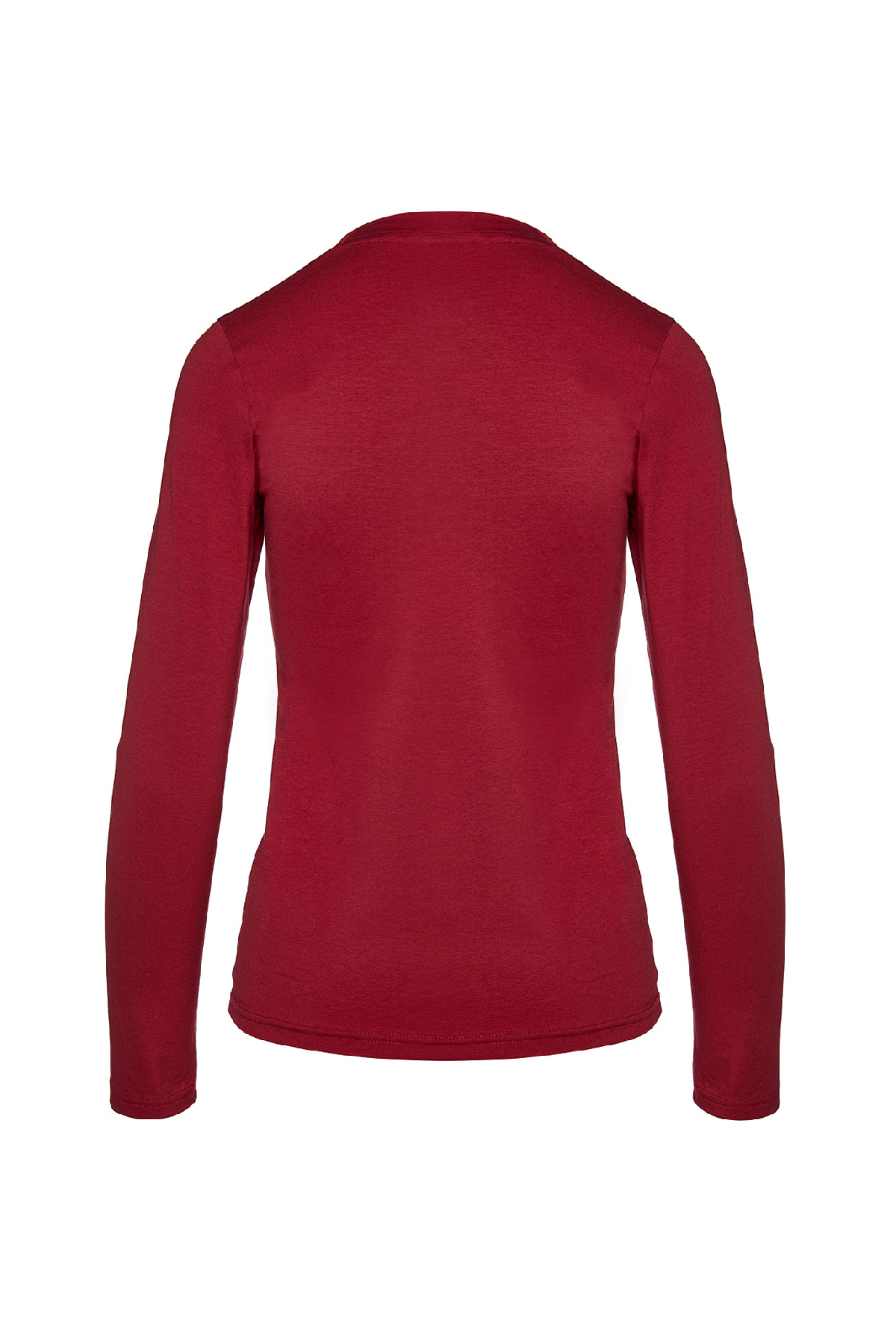 Long Sleeve Wine Faux Wrap Top in Stretch Jersey Sustainable Fabric