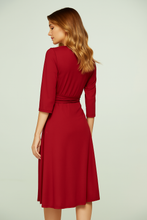 Load image into Gallery viewer, Bordeaux 3/4 Sleeve V-Neck Wrap Dress – Soft Viscose Jersey