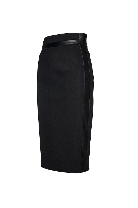 Black Pencil Skirt with Leather Detail