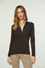 Load image into Gallery viewer, Deep V-Neck Long Sleeve Jersey Top in Chocolate Brown