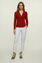 Load image into Gallery viewer, Chilli pepper Long Sleeve Faux Wrap Top in Stretch Jersey Sustainable Fabric