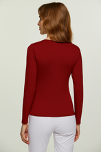 Load image into Gallery viewer, Chilli pepper Long Sleeve Faux Wrap Top in Stretch Jersey Sustainable Fabric