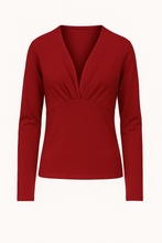Load image into Gallery viewer, Chilli pepper Long Sleeve Faux Wrap Top in Stretch Jersey Sustainable Fabric