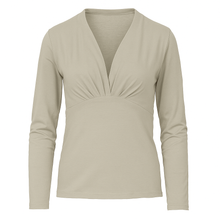 Load image into Gallery viewer, Sand Long Sleeve Faux Wrap Top in Stretch Jersey Sustainable Fabric