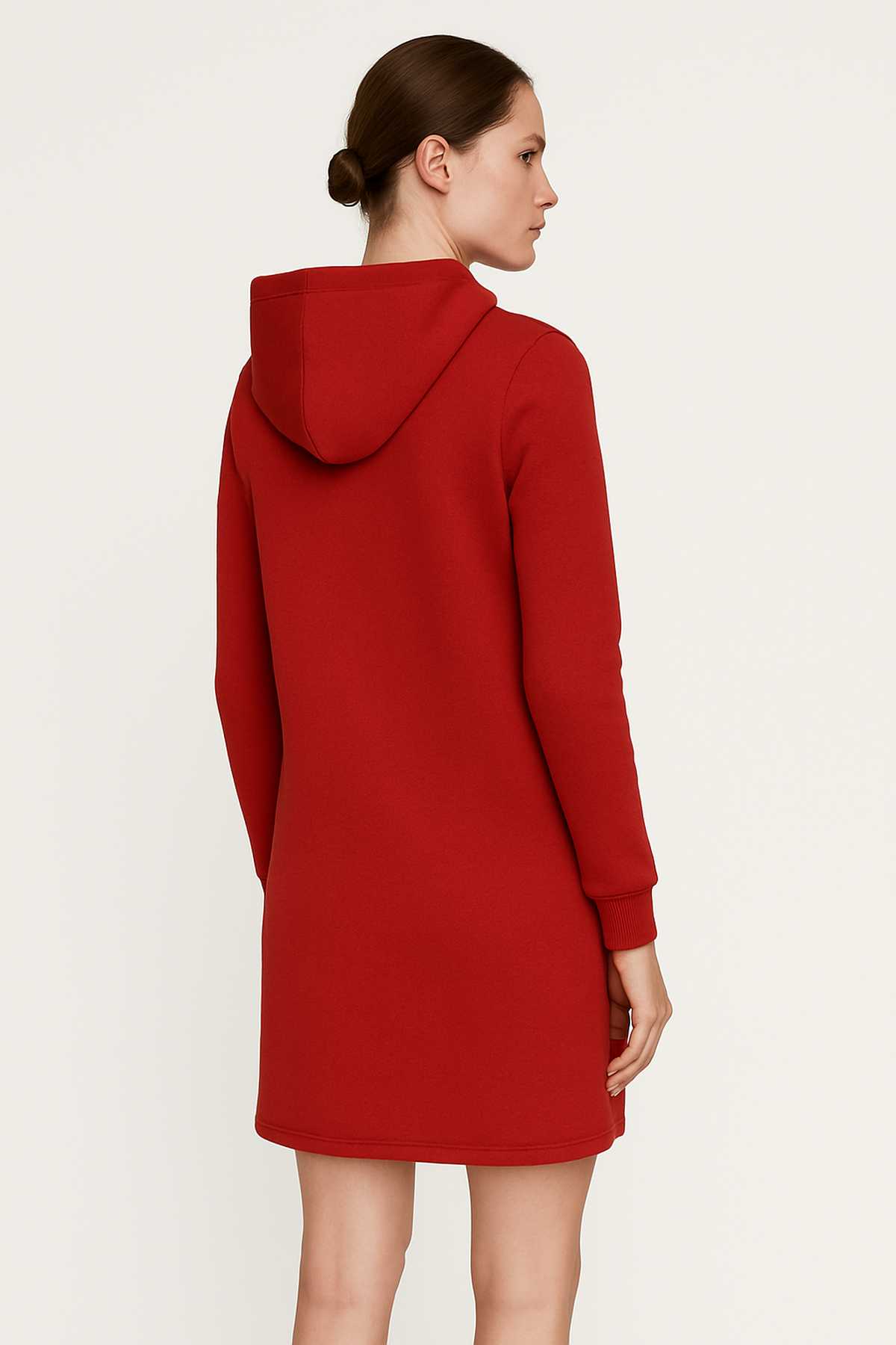 Red Cotton-Blend Hoodie Dress