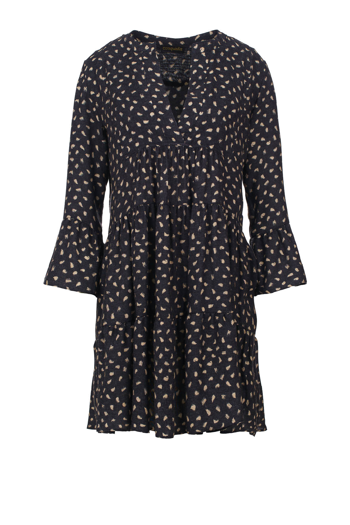 Camel and Dark Grey A Line Dress with Bell Sleeves