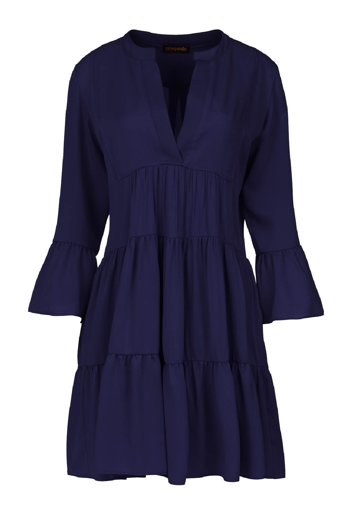 Navy Blue Viscose Gathered Seams Dress