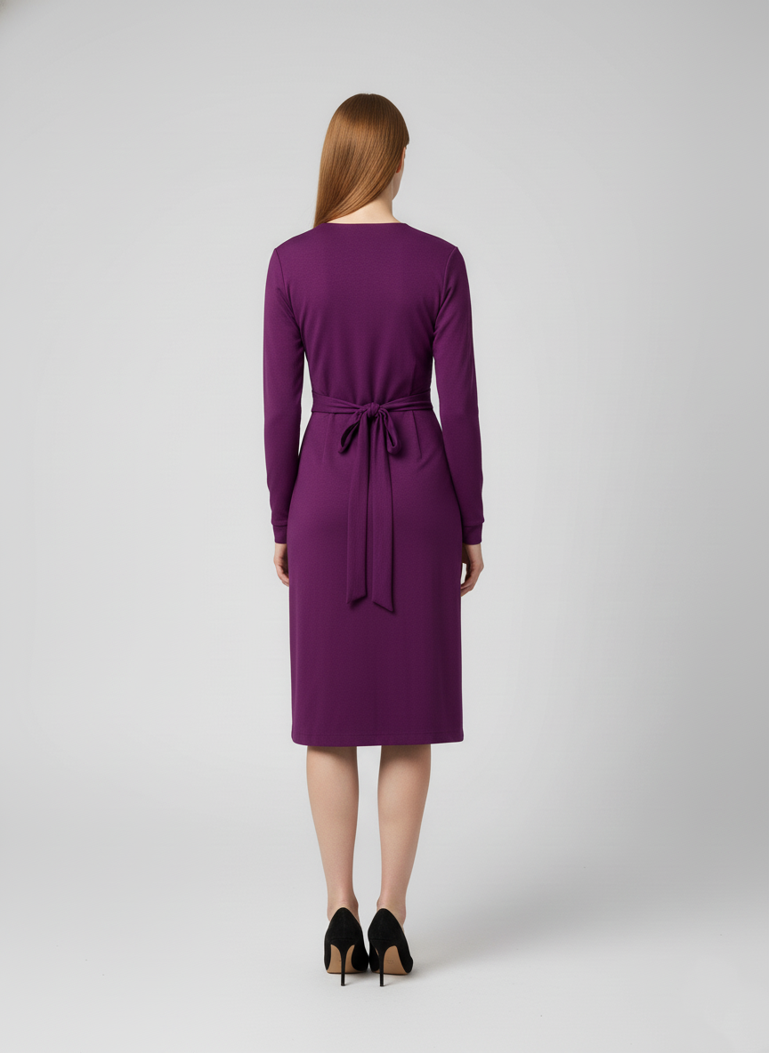 Long-Sleeve Wrap Dress in Deep Plum – Elegant, Flattering, Effortlessly Refined