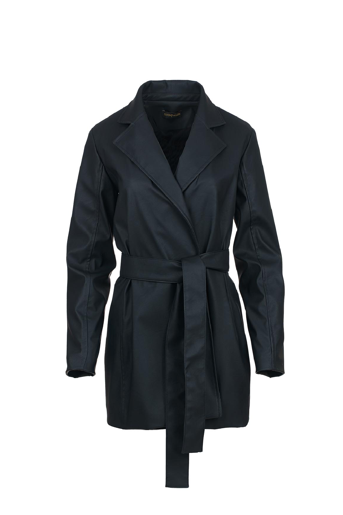 Black Faux Leather Jacket with Belt