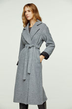 Load image into Gallery viewer, Charcoal Wool-Cotton Blend Coat with Shawl Collar and Elegant Belt
