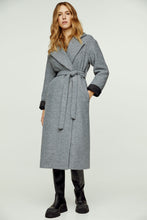 Load image into Gallery viewer, Charcoal Wool-Cotton Blend Coat with Shawl Collar and Elegant Belt