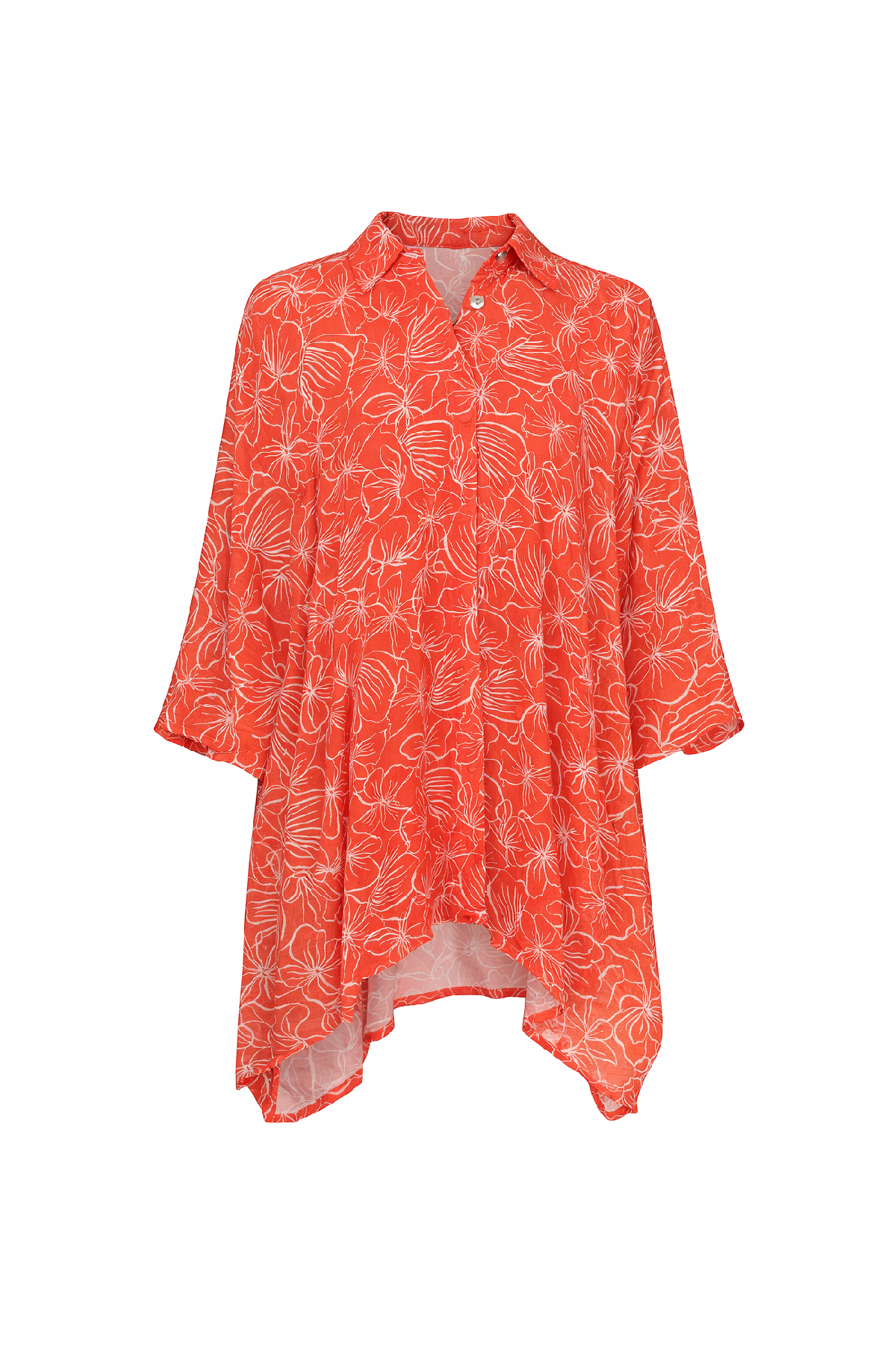 Conquista Πουκάμισο Longline Casual Με Γιακά Μακρυμάνικο Floral Κόκκινο C220-417-05