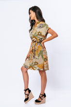 Load image into Gallery viewer, Linen Style Bold Floral Print Dress with Mandarin Collar
