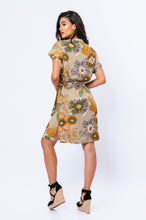 Load image into Gallery viewer, Linen Style Bold Floral Print Dress with Mandarin Collar