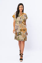 Load image into Gallery viewer, Linen Style Bold Floral Print Dress with Mandarin Collar