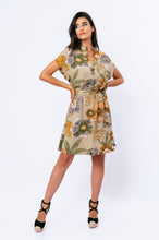 Load image into Gallery viewer, Linen Style Bold Floral Print Dress with Mandarin Collar