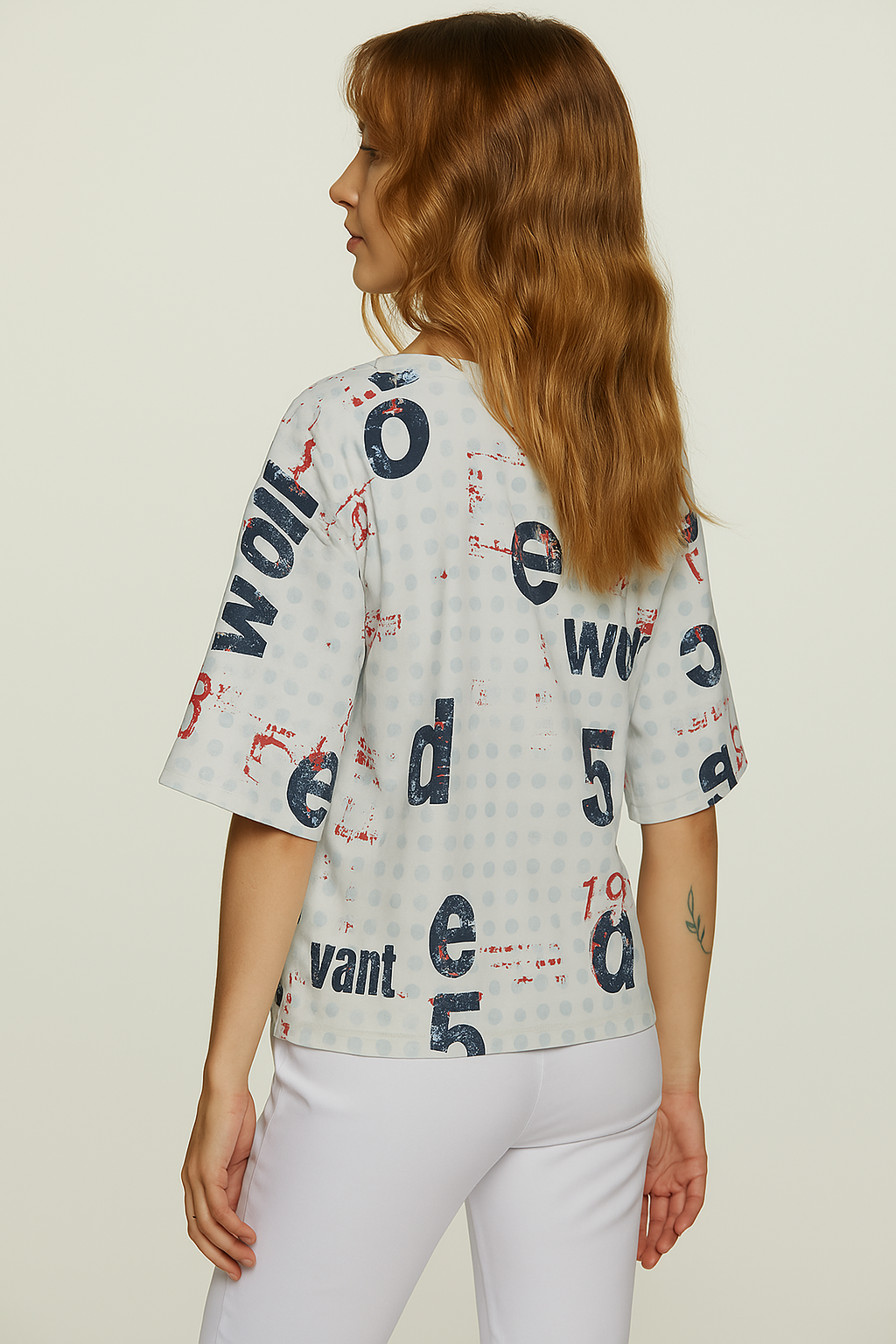 Conquista Τοπ Casual Κοντομάνικο Στρογγυλή Λαιμόκοψη Oversized Χαλαρό Τυπωμένο Γκρι C241-016-99