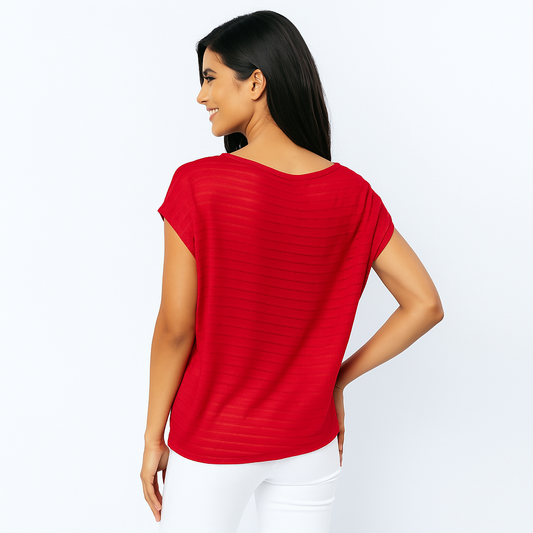Striped Shiny Jersey Egg-Shaped Top – Soft Rayon Blend