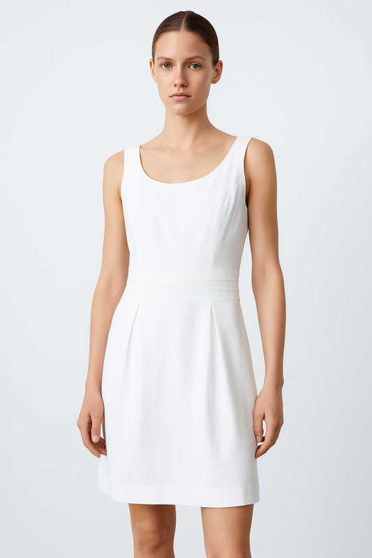 Sleek White Dress with Elastic Gabardine Fabric and Soft Lining