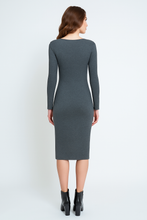Load image into Gallery viewer, Long Sleeve Round Neck Midi Dress in Ribbed Cotton-Elastane Anthracite