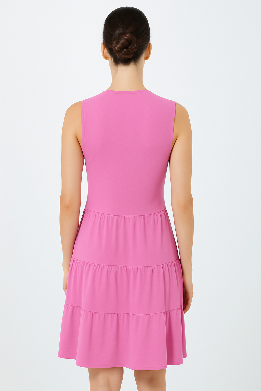 Conquista Φόρεμα Mini Casual Αμάνικο V-Λαιμόκοψη Με Βολάν Μονόχρωμο Ροζ C241-141-36