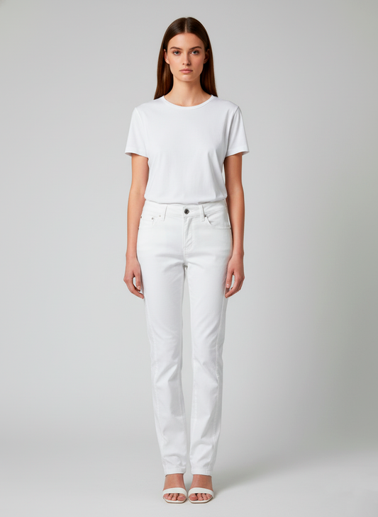Conquista Παντελόνι Slim Fit Μακρύ Casual Μονόχρωμο Βαμβάκι Ελαστάνη Λευκό C241-150-01