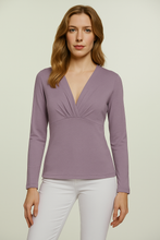 Load image into Gallery viewer, Soft Heathered Knit V-Neck Top in Dusty Lavender