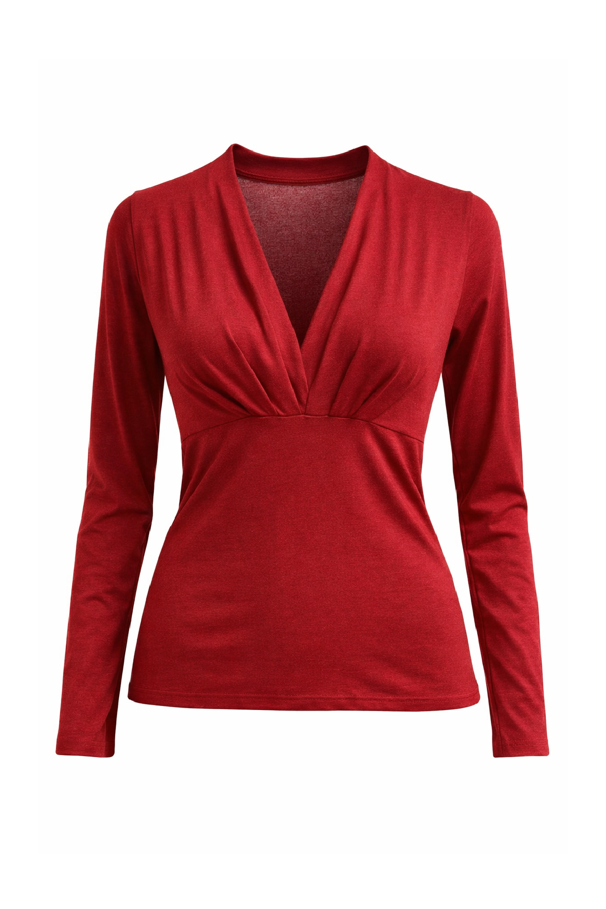 Elegant V-Neck Long-Sleeve Top in Deep Red