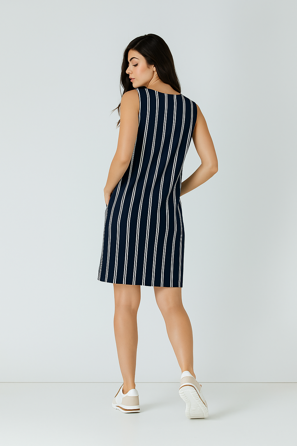 Conquista Φόρεμα Mini Casual Αμάνικο Στρογγυλή Λαιμόκοψη Ριγέ Μπλε C241-242-41