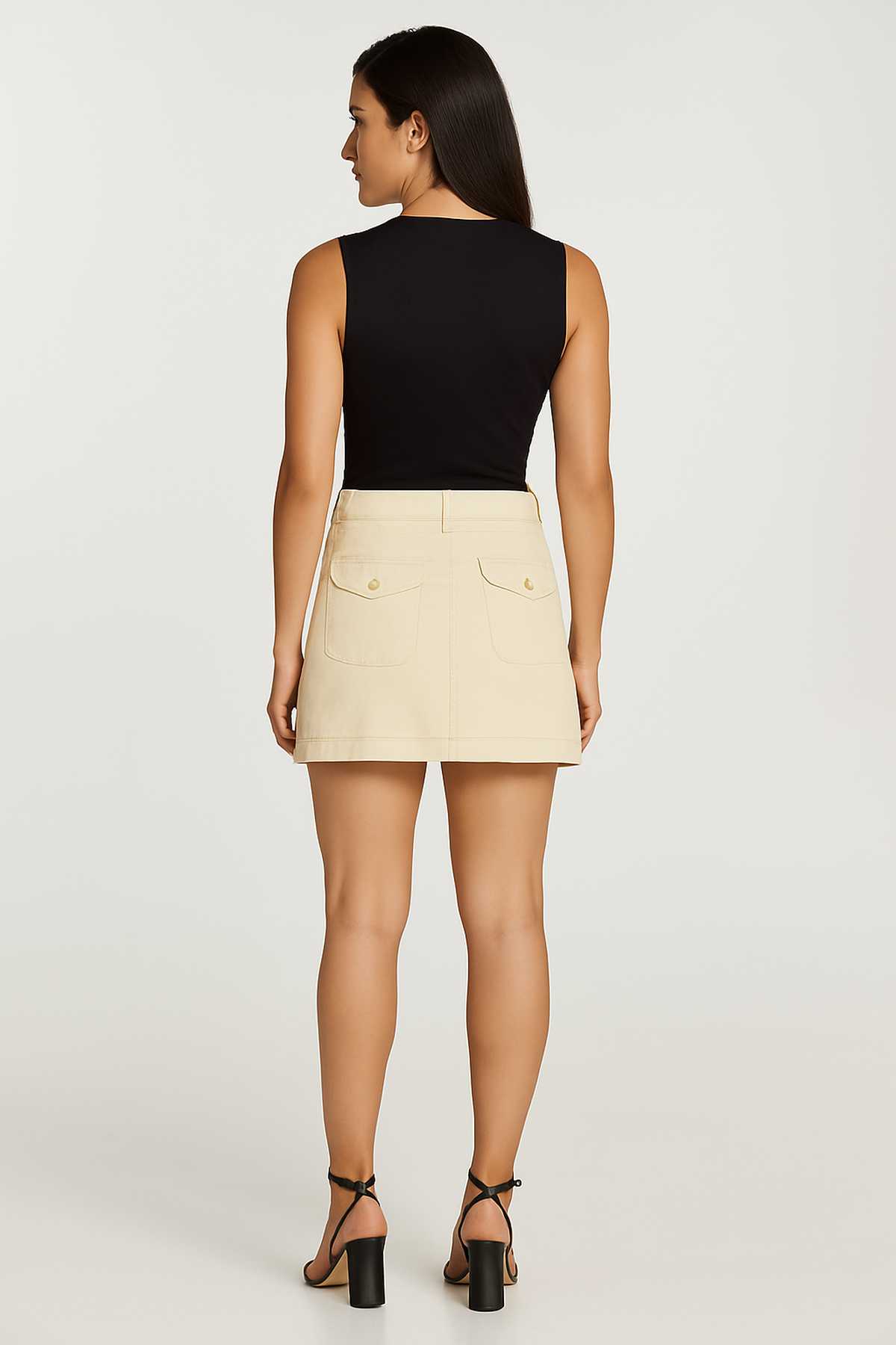 Conquista Φούστα Mini Casual Με Κουμπιά Τσέπες Μονόχρωμη Μπεζ C241-305-29