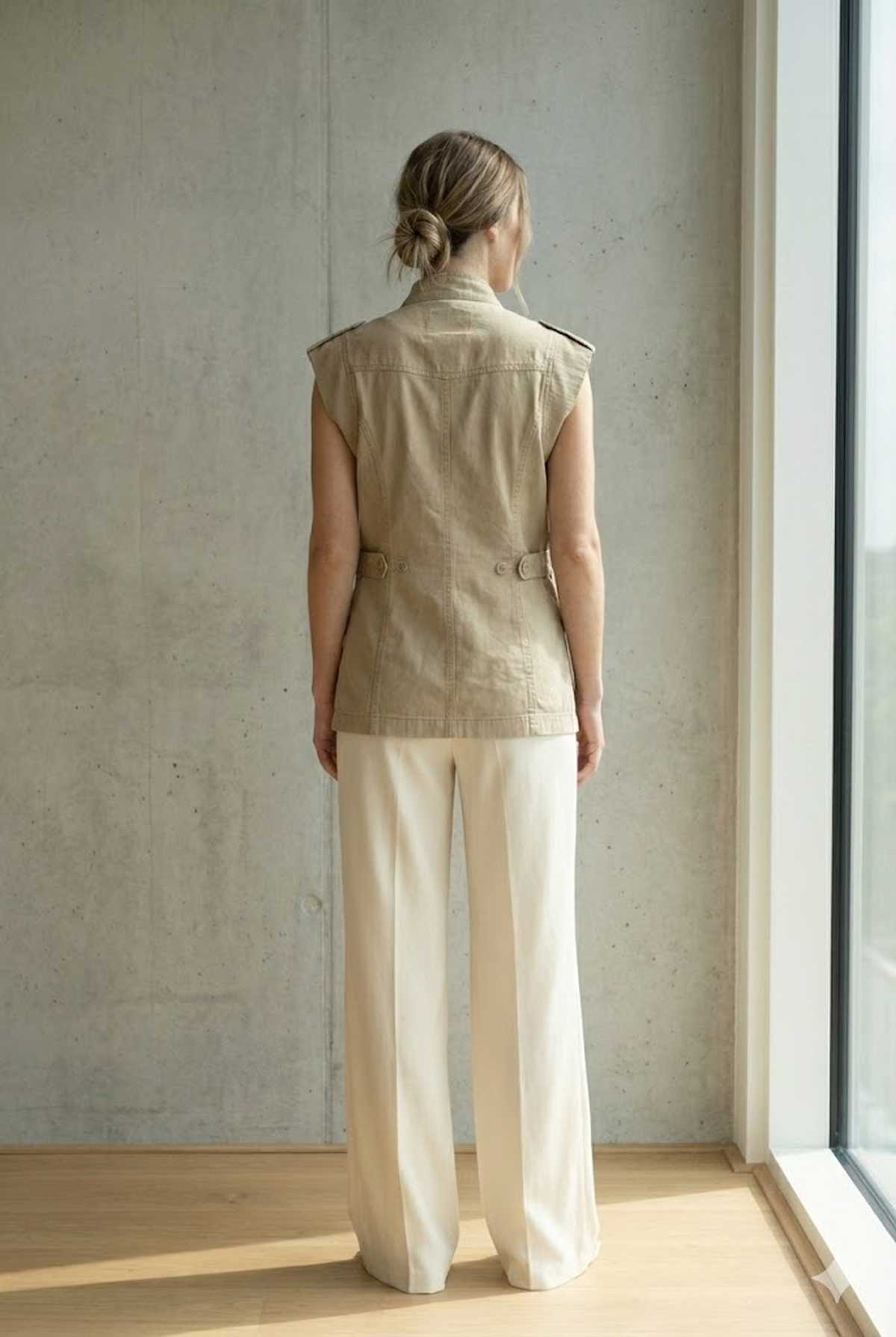 Conquista Σακάκι Longline Casual Αμάνικο Με Κουμπιά Με Τσέπες Μονόχρωμο Μπεζ C241-321-47
