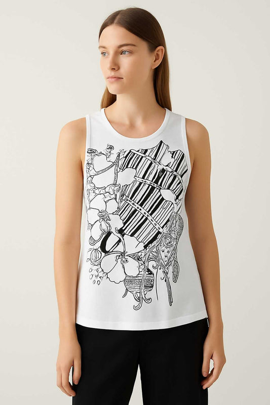 White Graphic Print Cotton Jersey Top