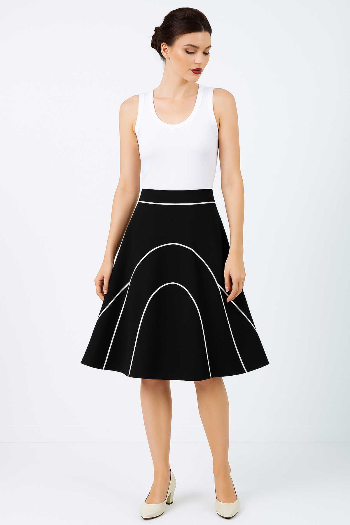 Conquista Φούστα Mini Casual Γραμμή Α Με Ραφές Μονόχρωμη Μαύρη C241-420-00