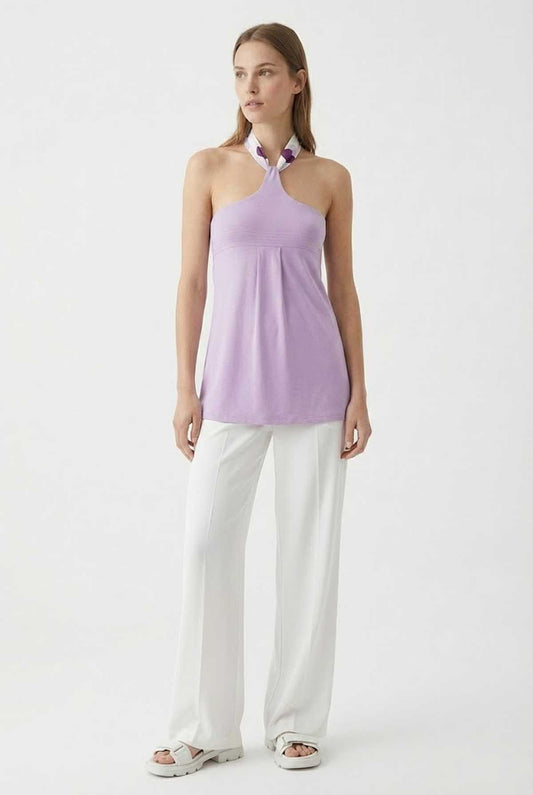 Conquista Τοπ Casual Halter Αμάνικο Με Δέσιμο Μονόχρωμο Λιλά C241-442-08