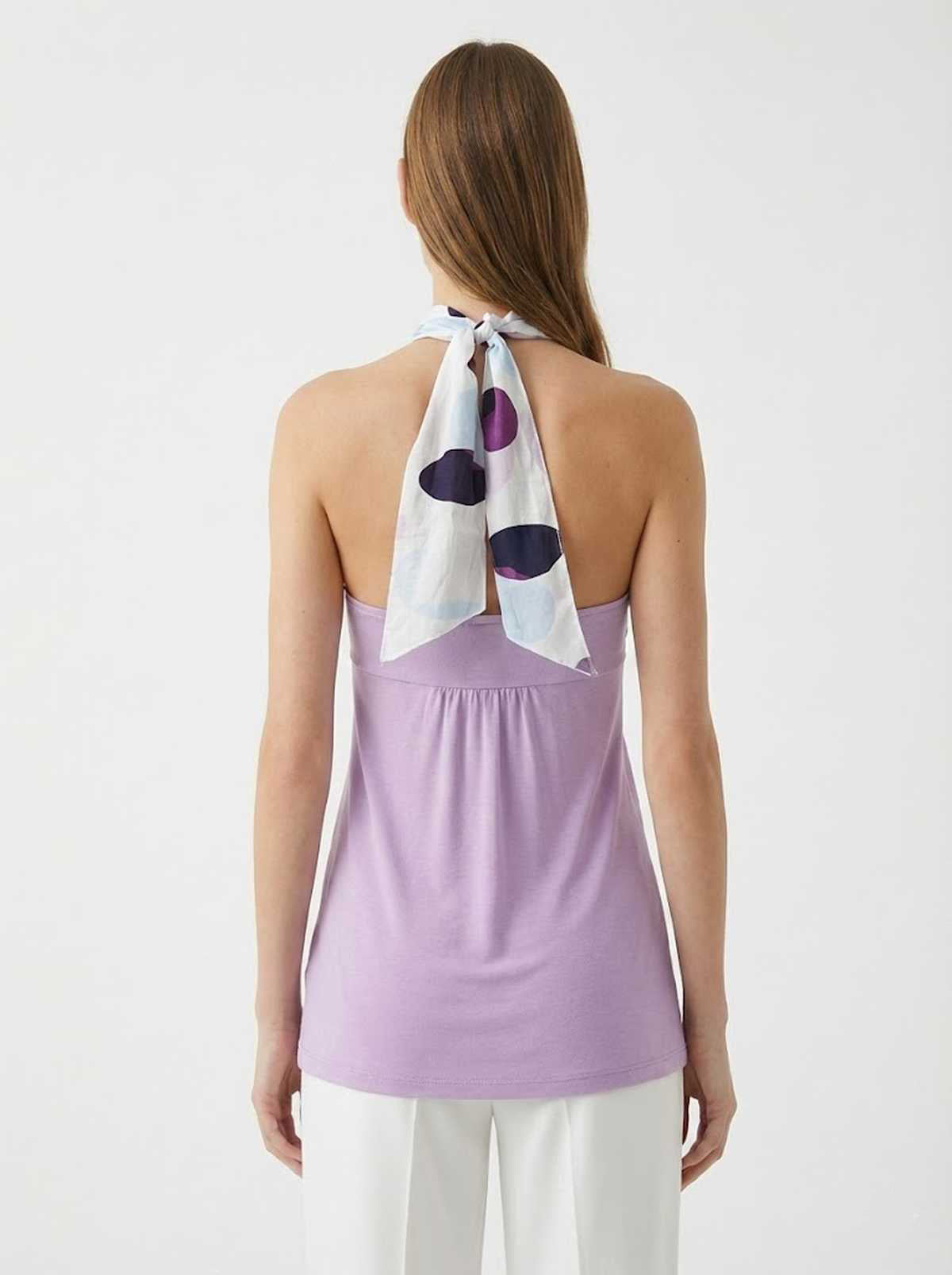 Conquista Τοπ Casual Halter Αμάνικο Με Δέσιμο Μονόχρωμο Λιλά C241-442-08