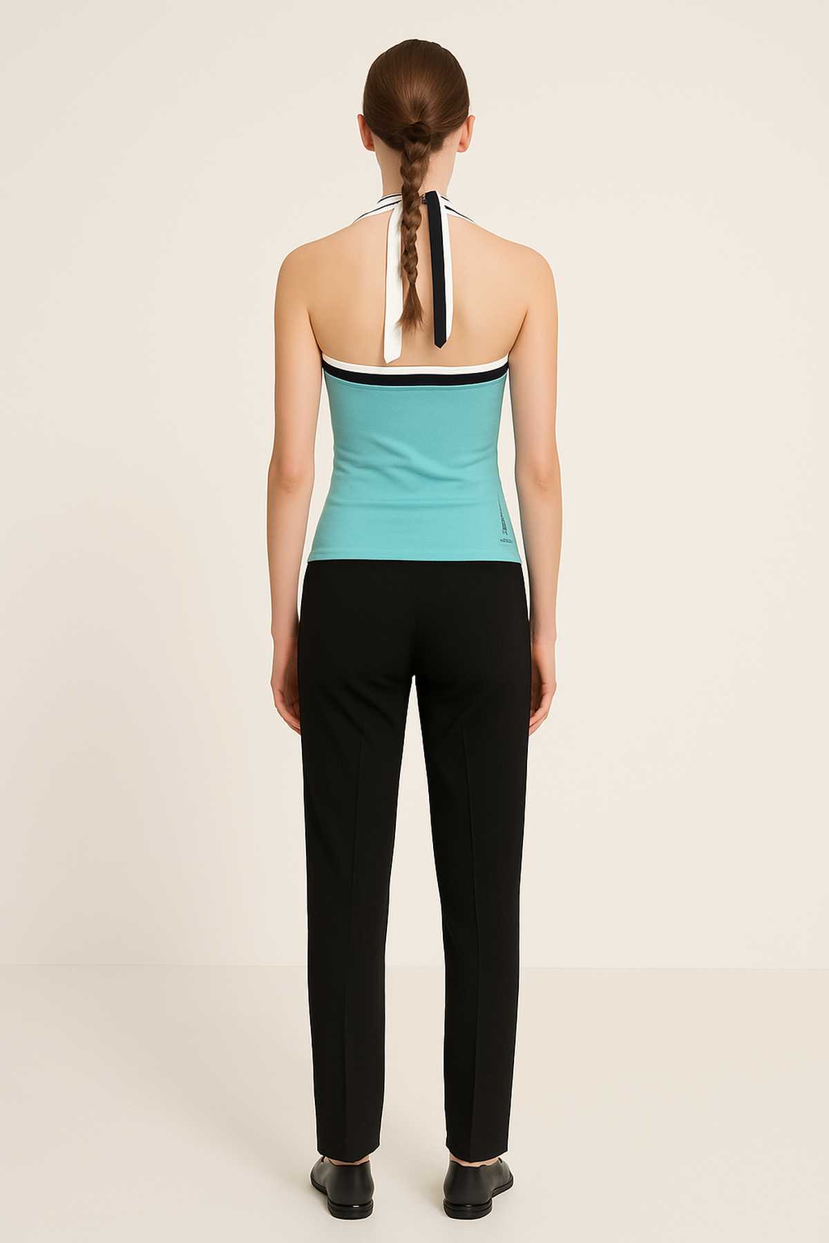 Conquista Τοπ Casual Halter Αμάνικο V-Λαιμόκοψη Δίχρωμο Τιρκουάζ Μαύρο C241-450-07