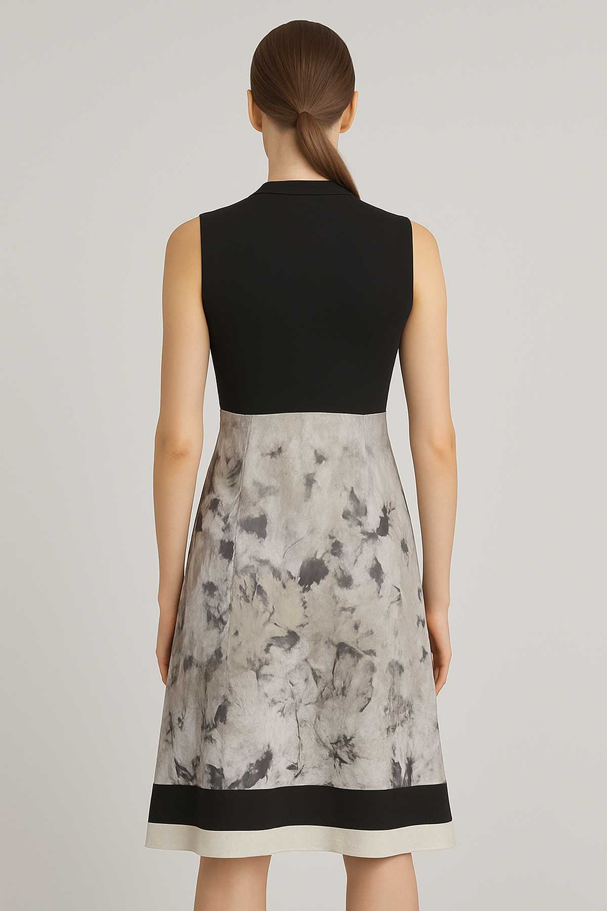Black and Grey Floral Print Viscose-Elastane Jersey Dress