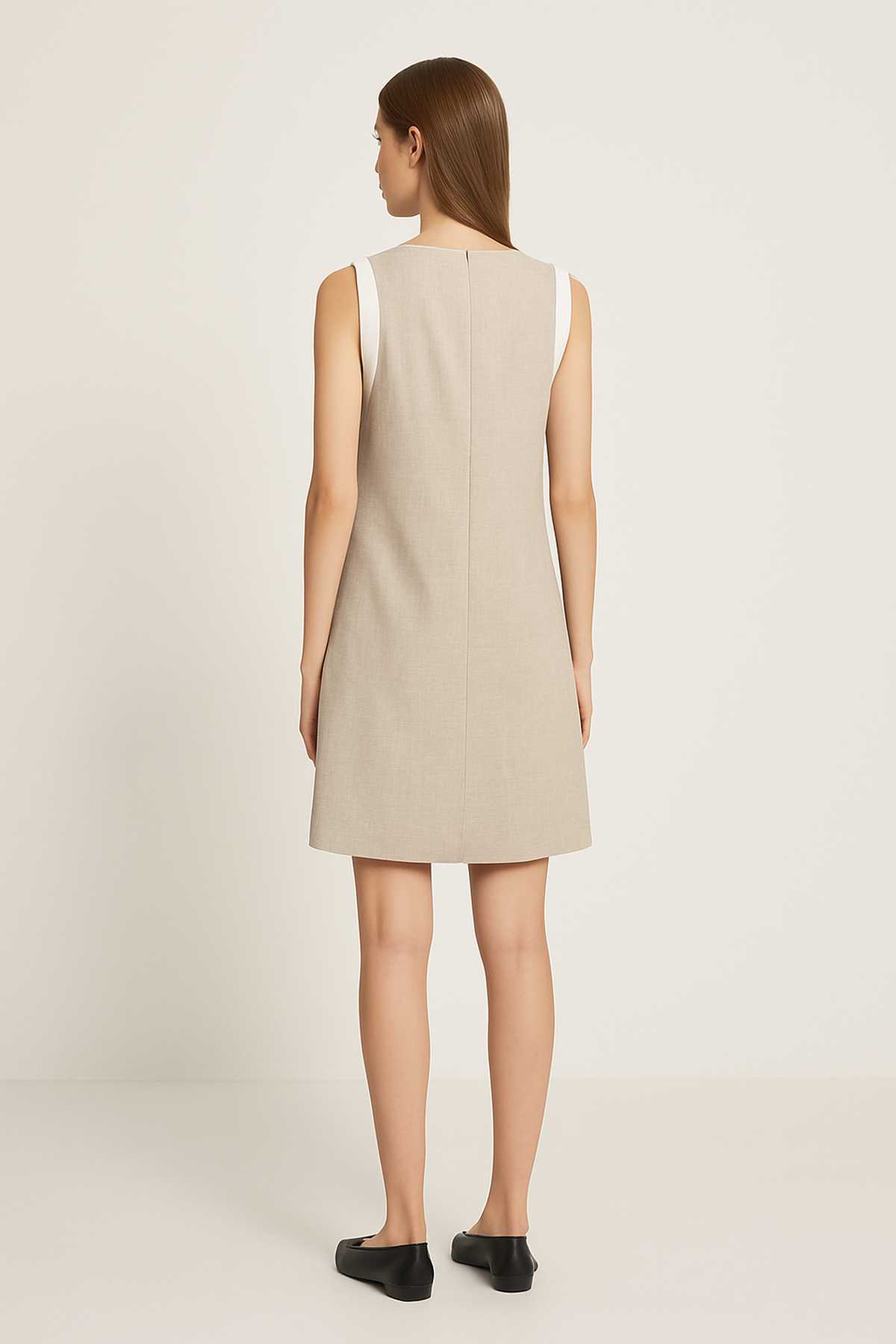 Conquista Φόρεμα Mini Casual Αμάνικο Στρογγυλή Λαιμόκοψη Με Τσέπες Μονόχρωμο Μπεζ C241-460-57