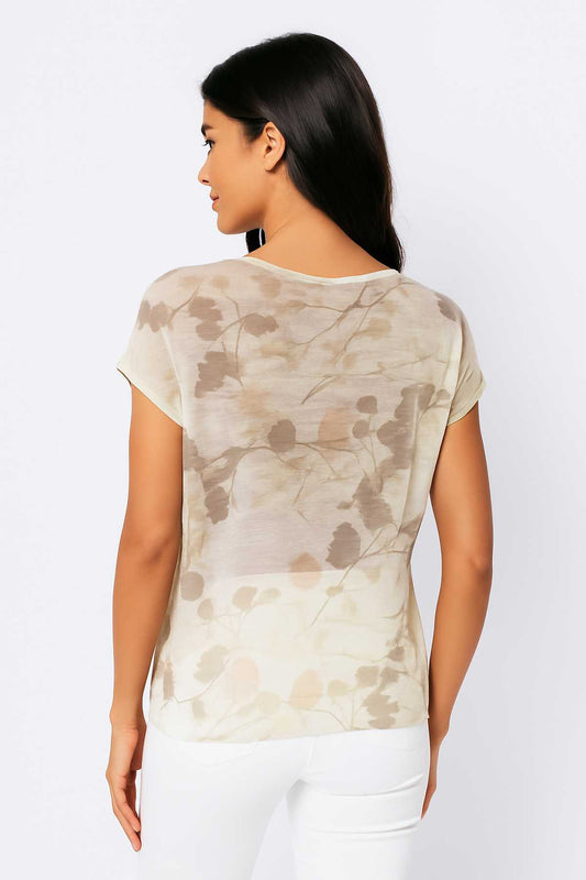 Sheer Striped Jersey Top with Floral Print