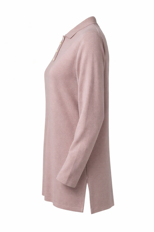 Soft Knit Polo-Collar Top in Blush Pink
