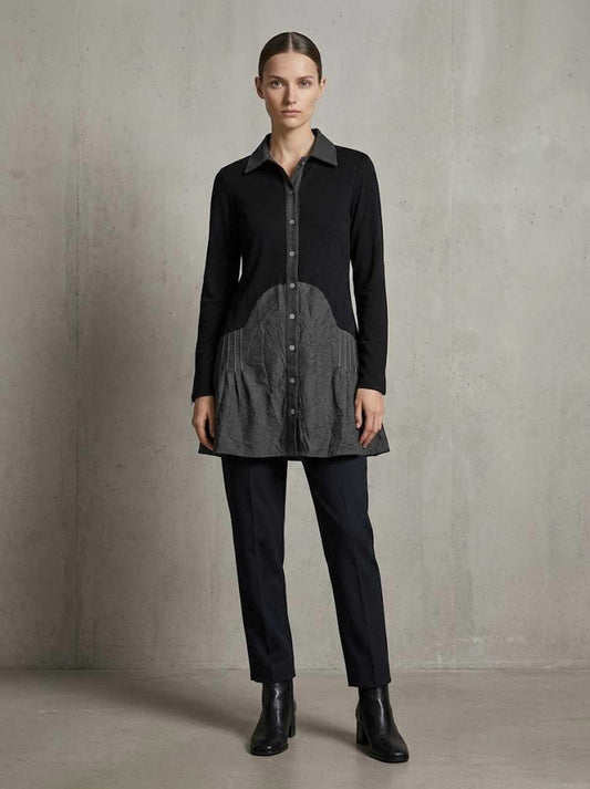 Two-Tone Button-Front Tunic Top